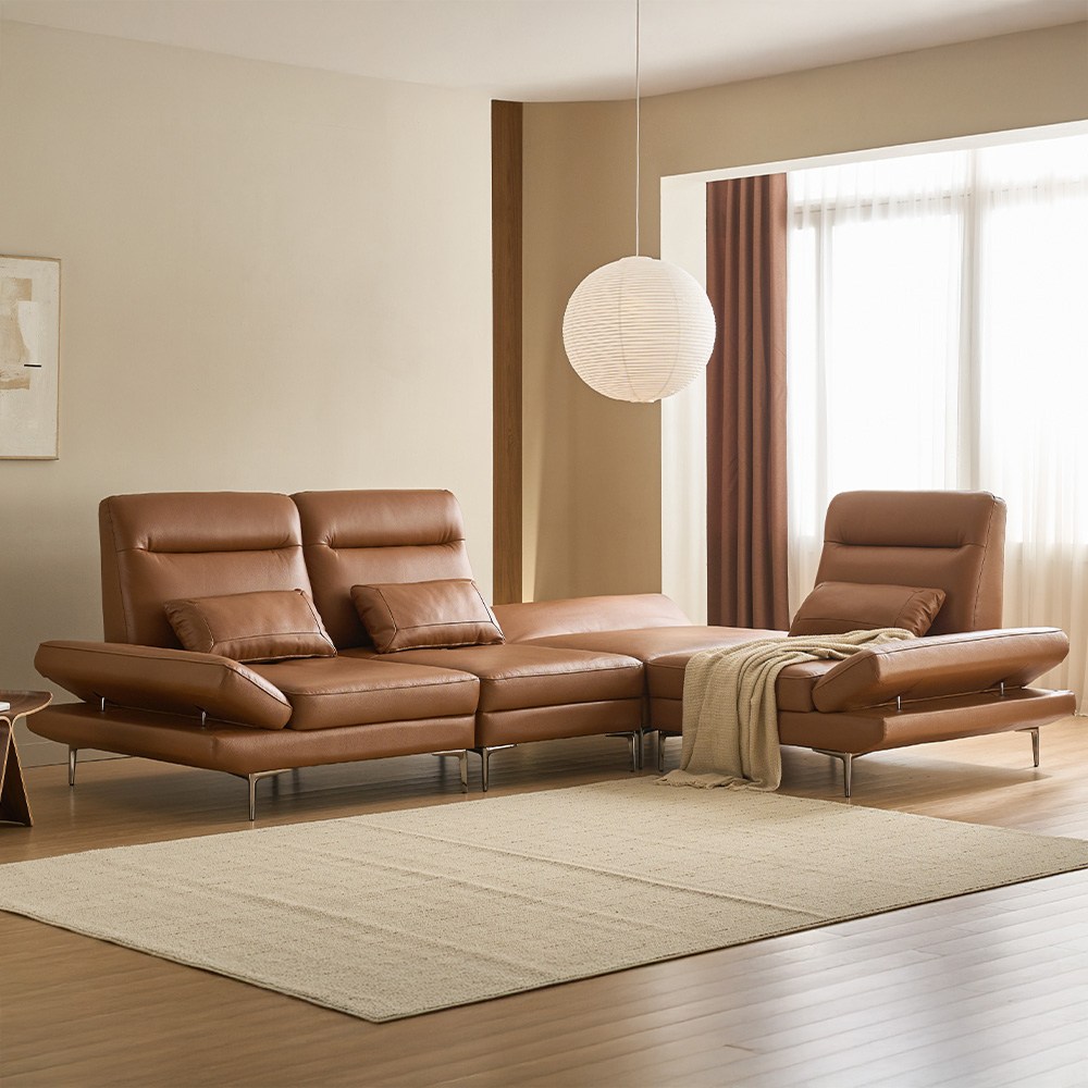 헤이븐 4인용 프리미엄 천연 가죽 4인용 360도 회전 스윙 소파, 카멜 1,899,000원