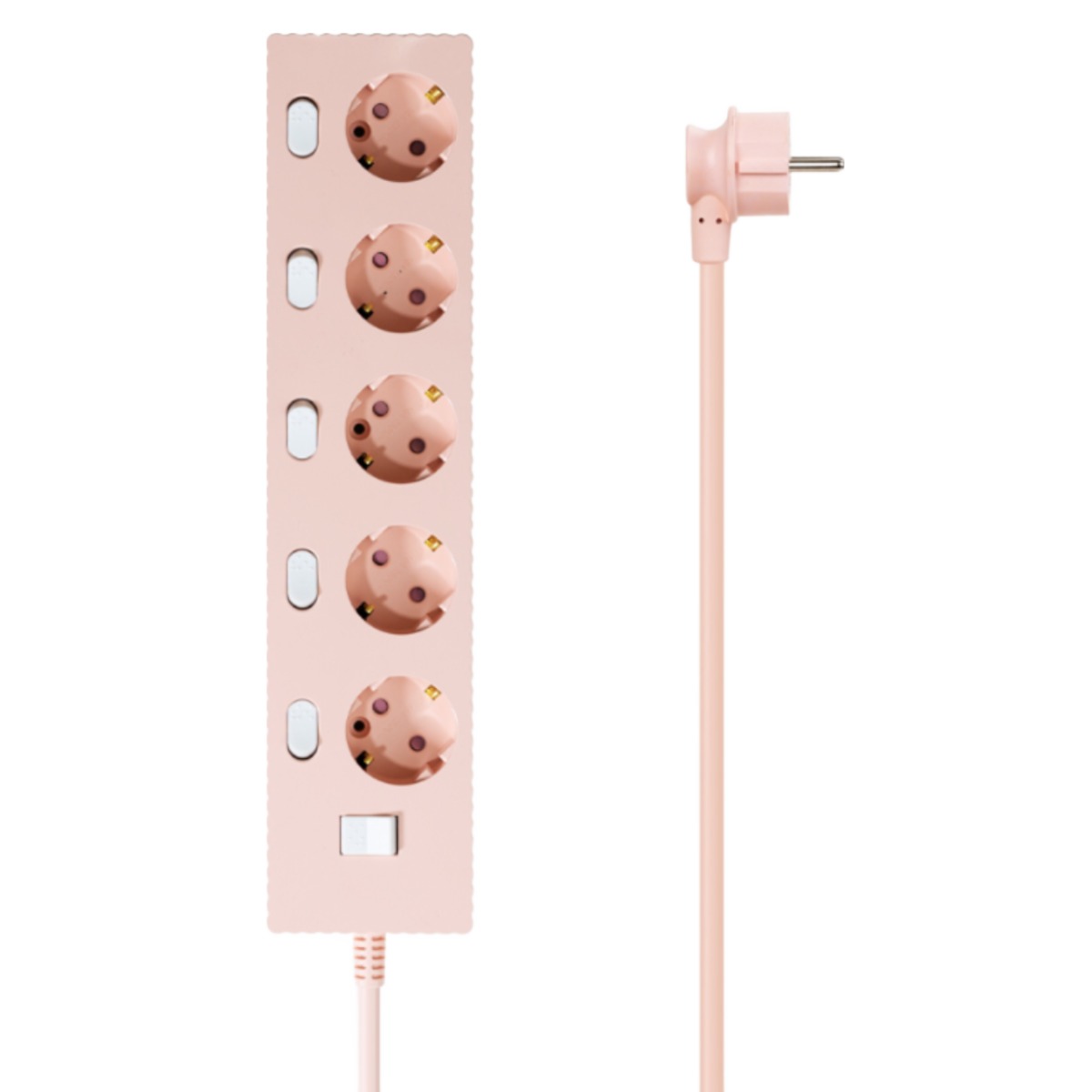(안전커버 증정)웨이브 멀티탭 개별 절전 스위치 과부하차단 5구 멀티콘센트 전기코드 50cm 1.5m 3m 5m 7m, 개별 5구 파스텔핑크, 1개 24,750원
