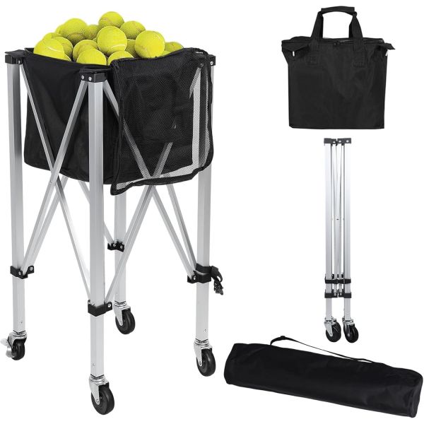 반센트 테니스볼 카트 캐리어 휴대용 바구나 사이드 포켓이 있는 테니스 공 바구니 호퍼 바퀴, 1개, 블랙 98,000원