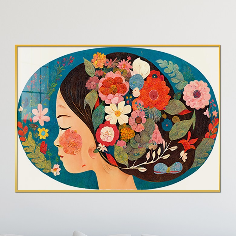 아트블루 알록달록 꽃 머리 여인 플라워 그림 카페 북유럽 거실 액자 인테리어 소품, 2_꽃 머리 여인_B(옆모습) 78,900원