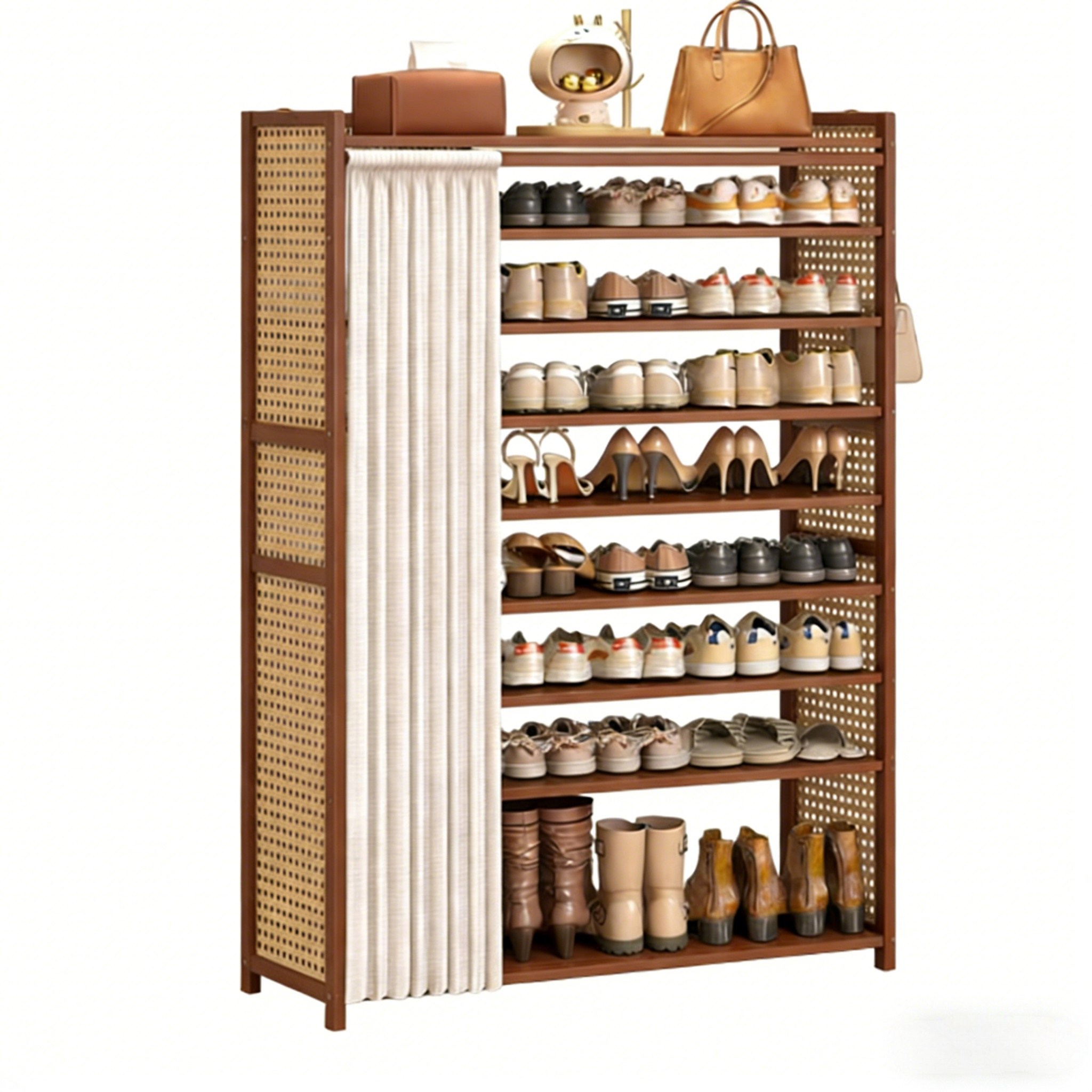 현관 신발장 수납장 신발선반 신발수납장 좁은현관신발장 1410MM*250MM*1000MM, 9단, 브라운 93,600원