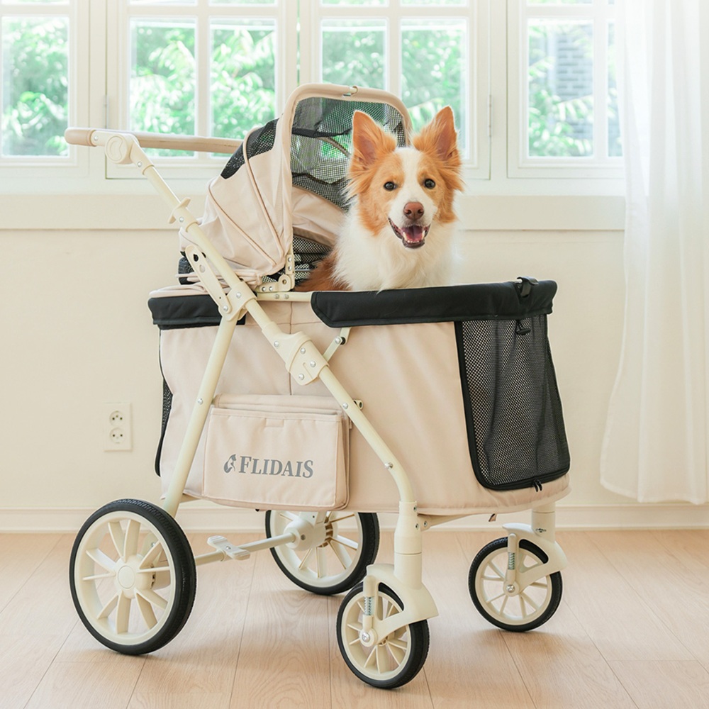 플리다스 일체형(웨건형) 원터치 강아지 유모차 애견 반려견 개모차, 모카베이지 217,000원