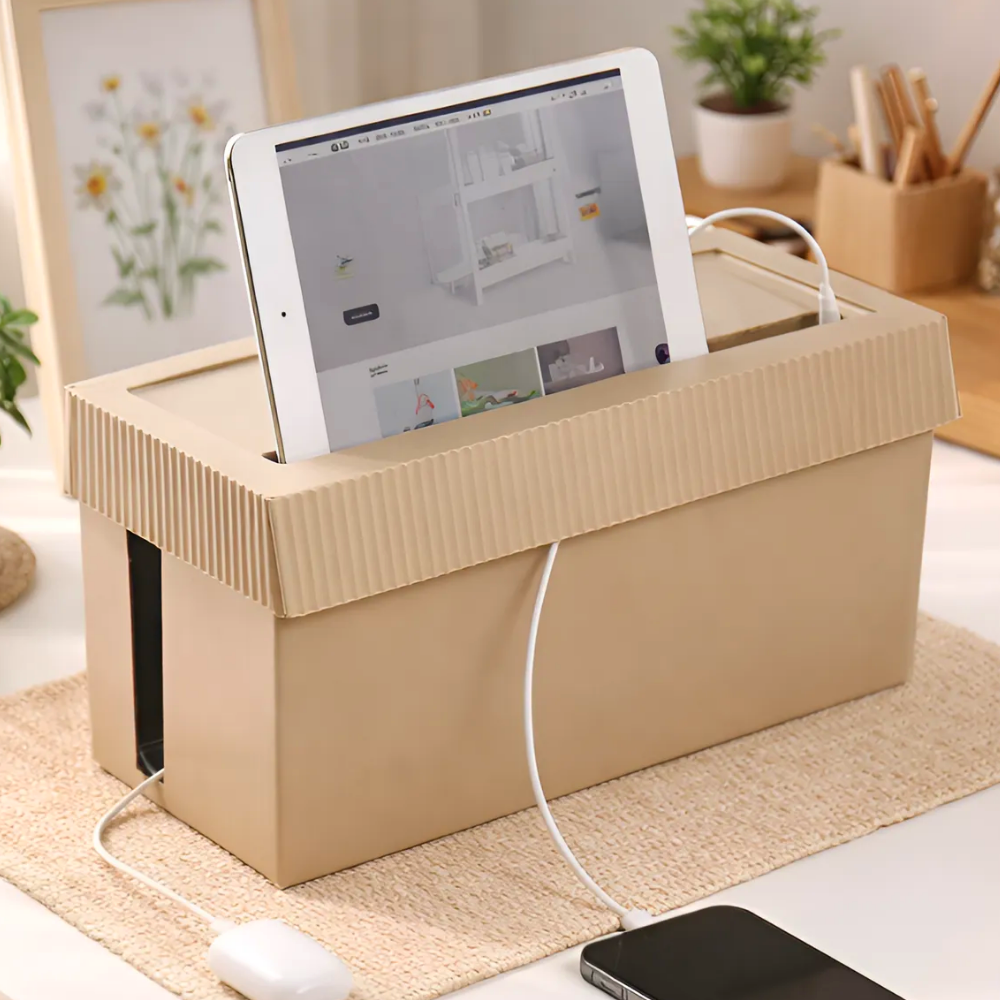 인즈홈 집 사무실 인테리어용 테블릿 핸드폰 거치대겸용 멀티탭 정리함, 라이트 브라운, 1개 16,100원