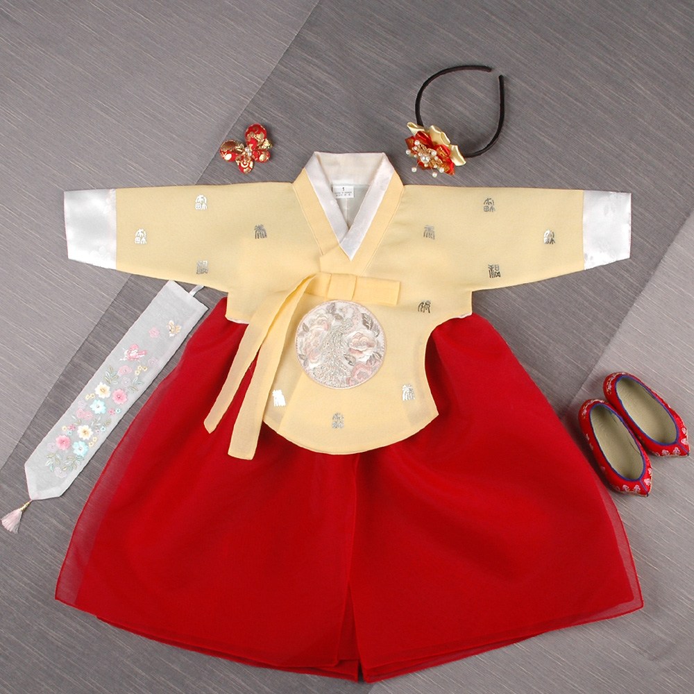 [럭셔리한복] 571.은노랑홍날개(여) _ (백일복~10호) 아동한복 여아한복 돌한복 유아 아이한복 물실크원단 당의 저고리 날개치마 전통스타일 94,500원