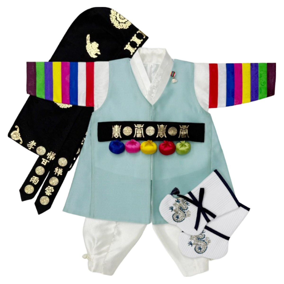 하늘 색동 전복 고급 남아한복 (백일-1호) 어린이 돌잔치 아기 아동한복 77,000원