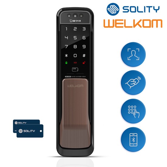 솔리티 3D얼굴 안면인식 WP-500A 무타공 푸시풀 카드키2개+번호키 0초즉시잠금 블루투스(옵션) 방화문 아파트 빌라 현관문도어락 189,150원