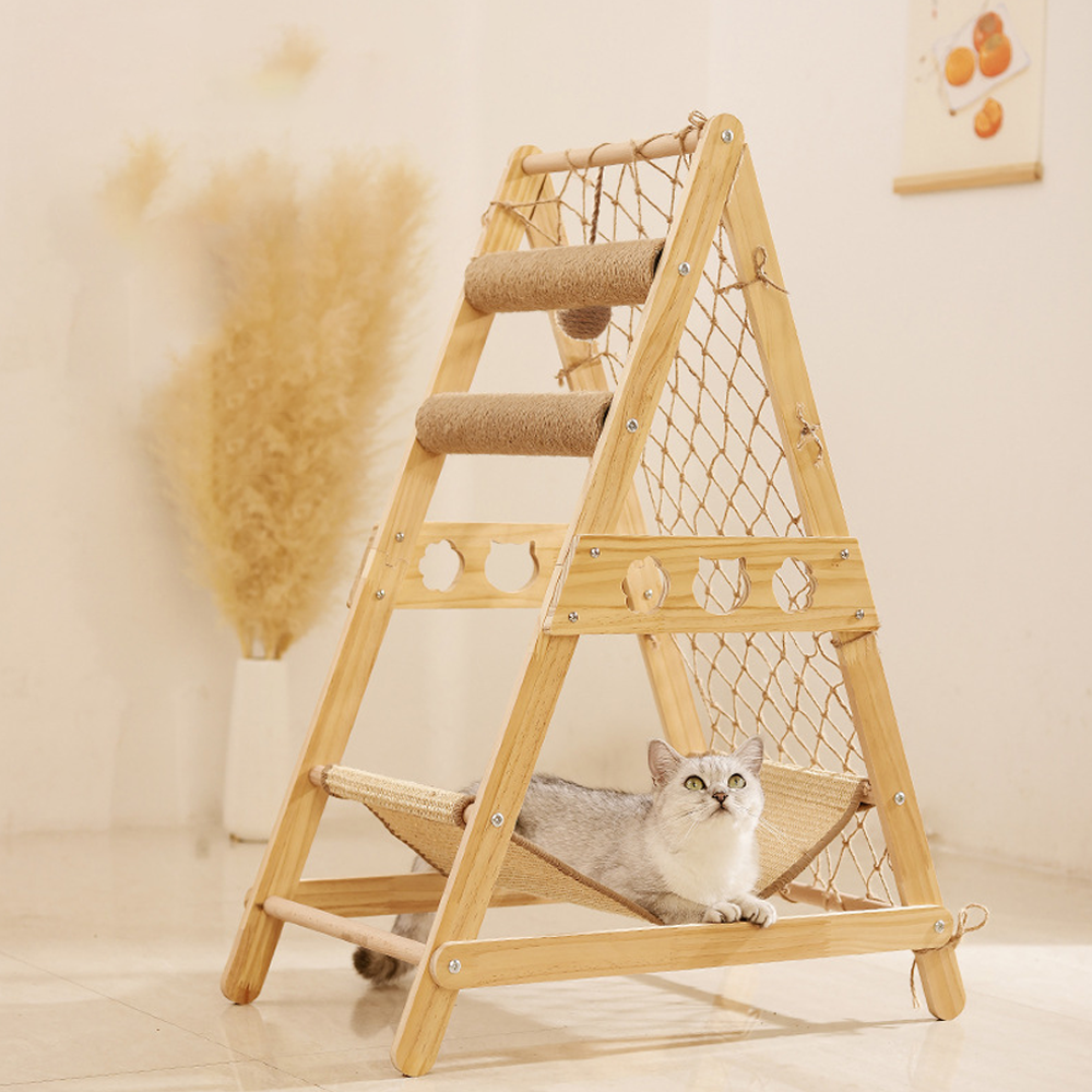EVIO 원목캣타워 삼각형 고양이 요람 캣폴 해먹, 1개, 목색 100,000원