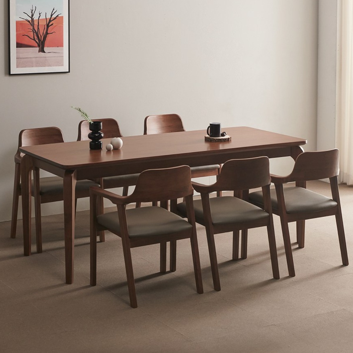 라로퍼니처 베르체 1900 참죽나무 원목 6인 식탁 세트 식탁+의자6, 월넛, 그레이 818,000원