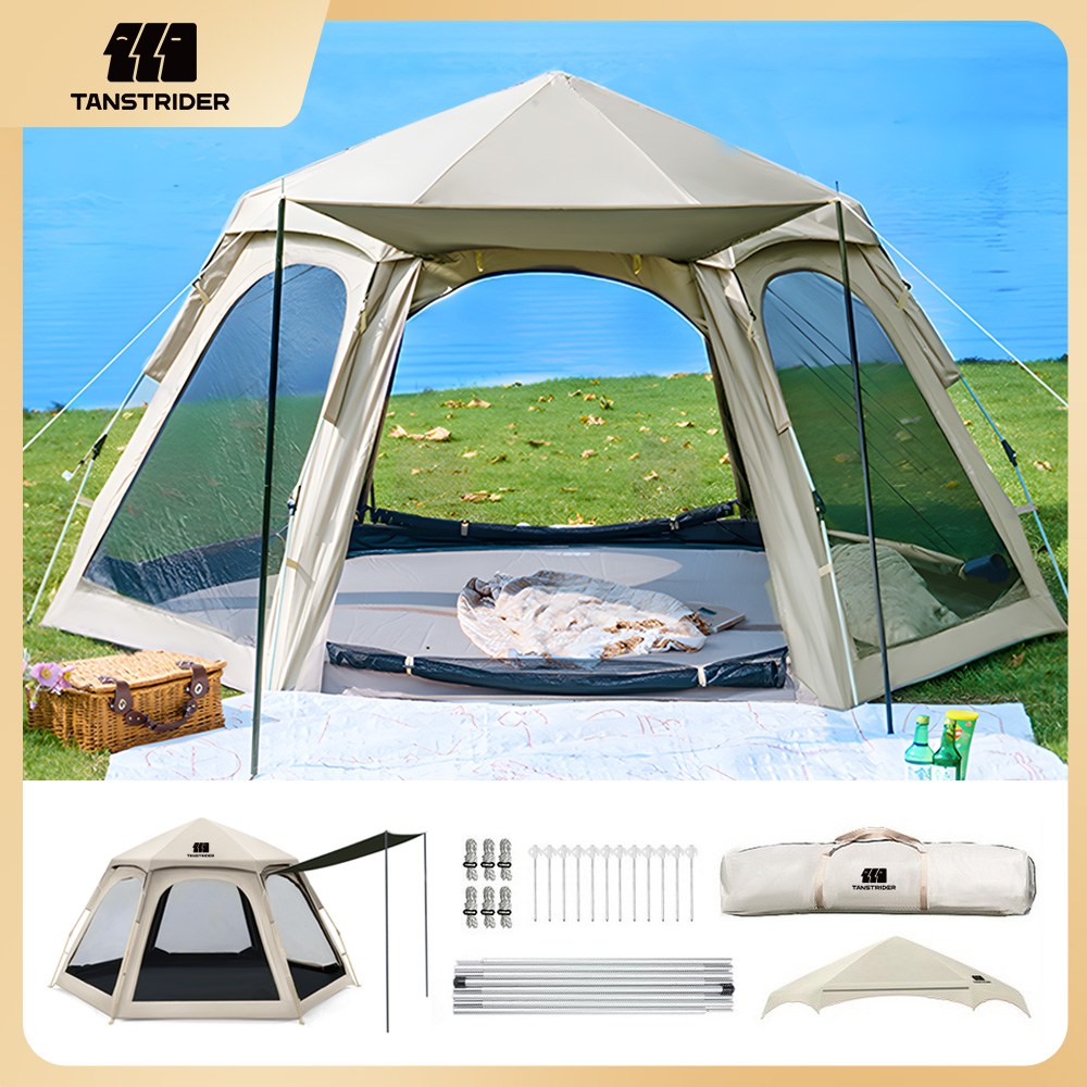 TANSTRIDER 아웃도어 원터치텐트 돔텐트 육각 텐트 백패킹텐트 캠핑그늘막텐트 5~8인용 텐트 사계절용 텐트 방수 차양 캠핑 용품 야외 휴대용 내면육각 텐트 오토 자동텐트 73,900원