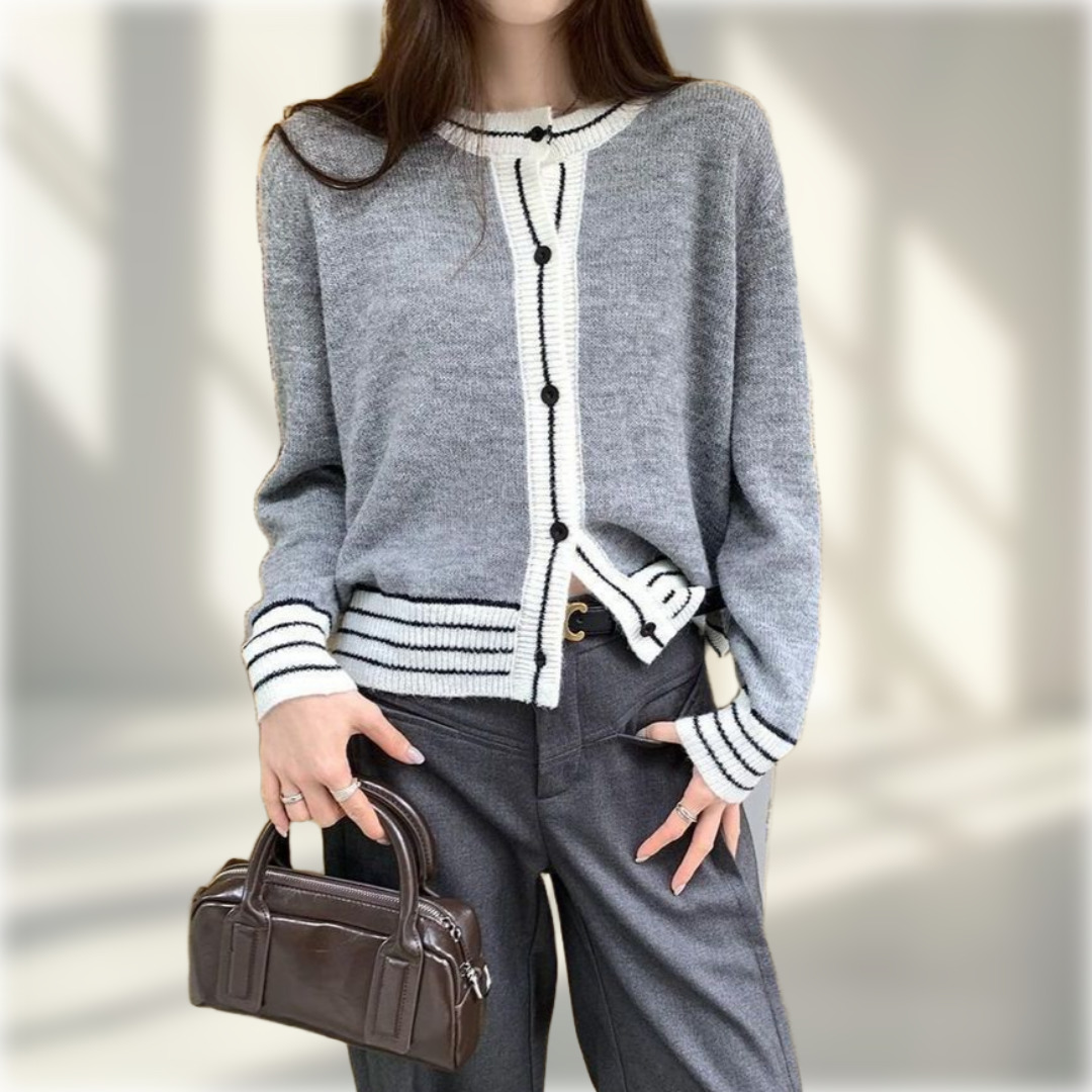 하루핏HARUFIT 라인 배색 니트 가디건, 그레이 12,900원