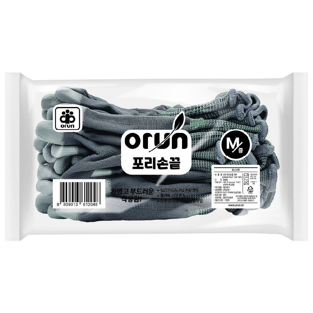 [오런장갑] 오런 포리 손끝 PU코팅장갑, 10켤레, 중(M), 회색, 5개 22,310원