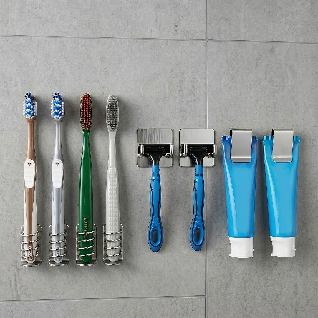 InLoop 304 스텐 고급 무타공 공중부양 칫솔꽂이 칫솔걸이 칫솔거치대 세트, 4인용, 1개 22,300원