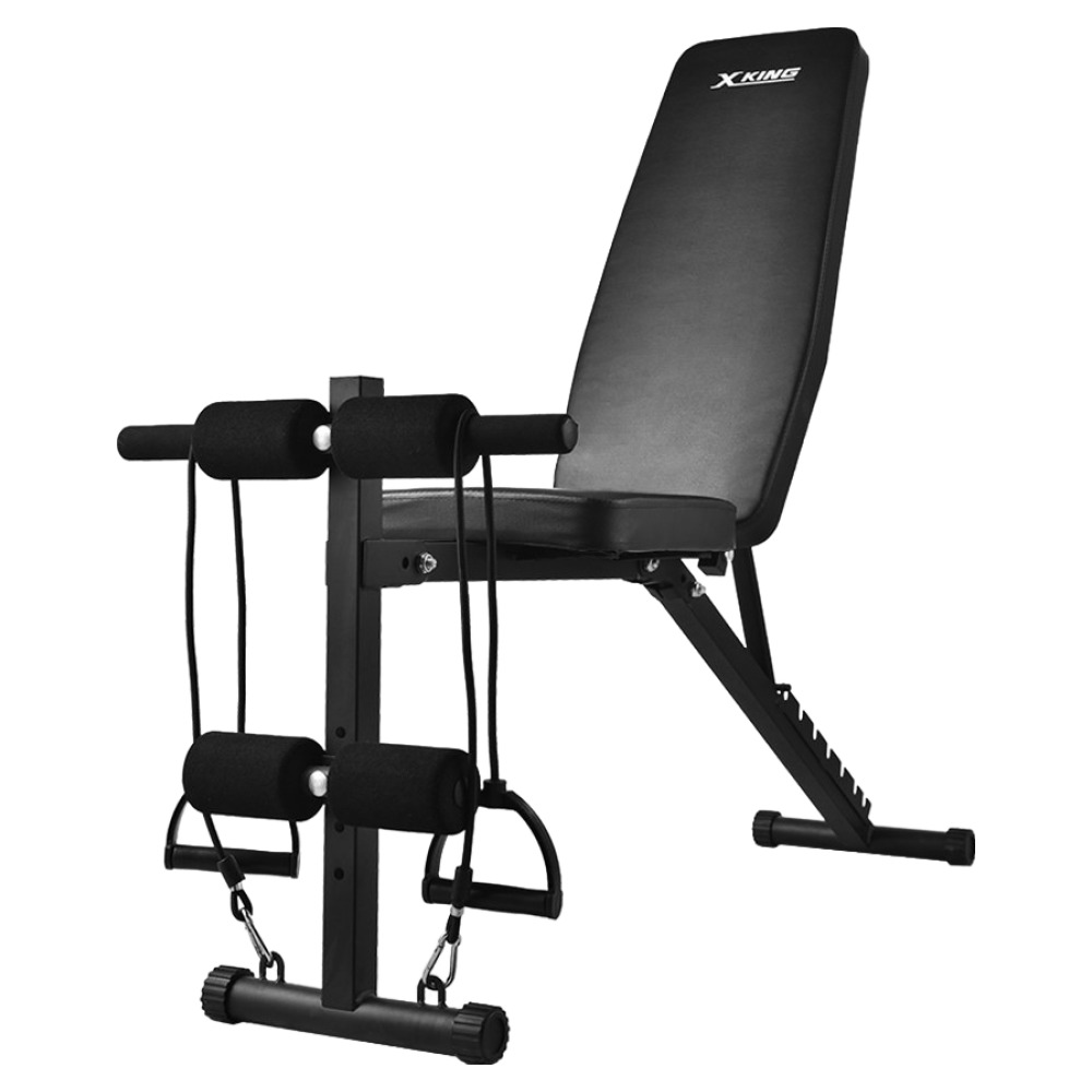 엑스킹 7단계 3in1 각도조절 접이식 플랫 인디클라인 벤치 + 튜빙밴드 세트, 블랙, 현재가 79,900원