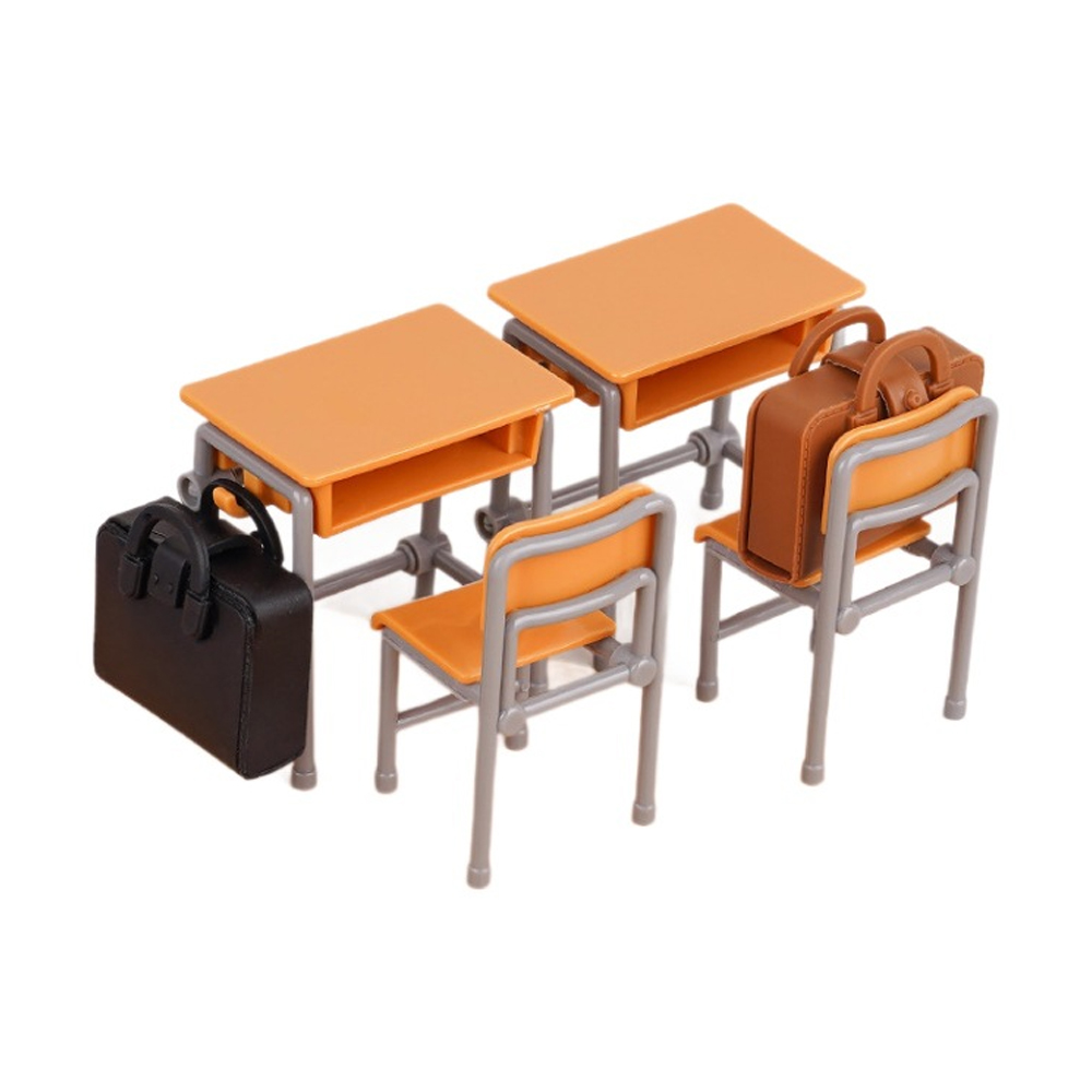 MMC 레트로 교실 책상 의자 2세트 미니어처 DIY 장식 소품, 단품 3,200원