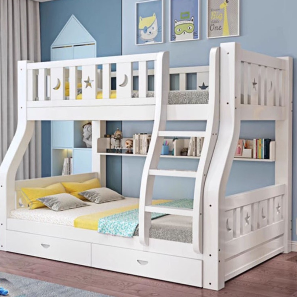 루미로그 꿈나라 원목 벙커 침대 2층 이층 게스트 하우스 어린이 성인 기숙사 DIY 일체형, 화이트 659,000원