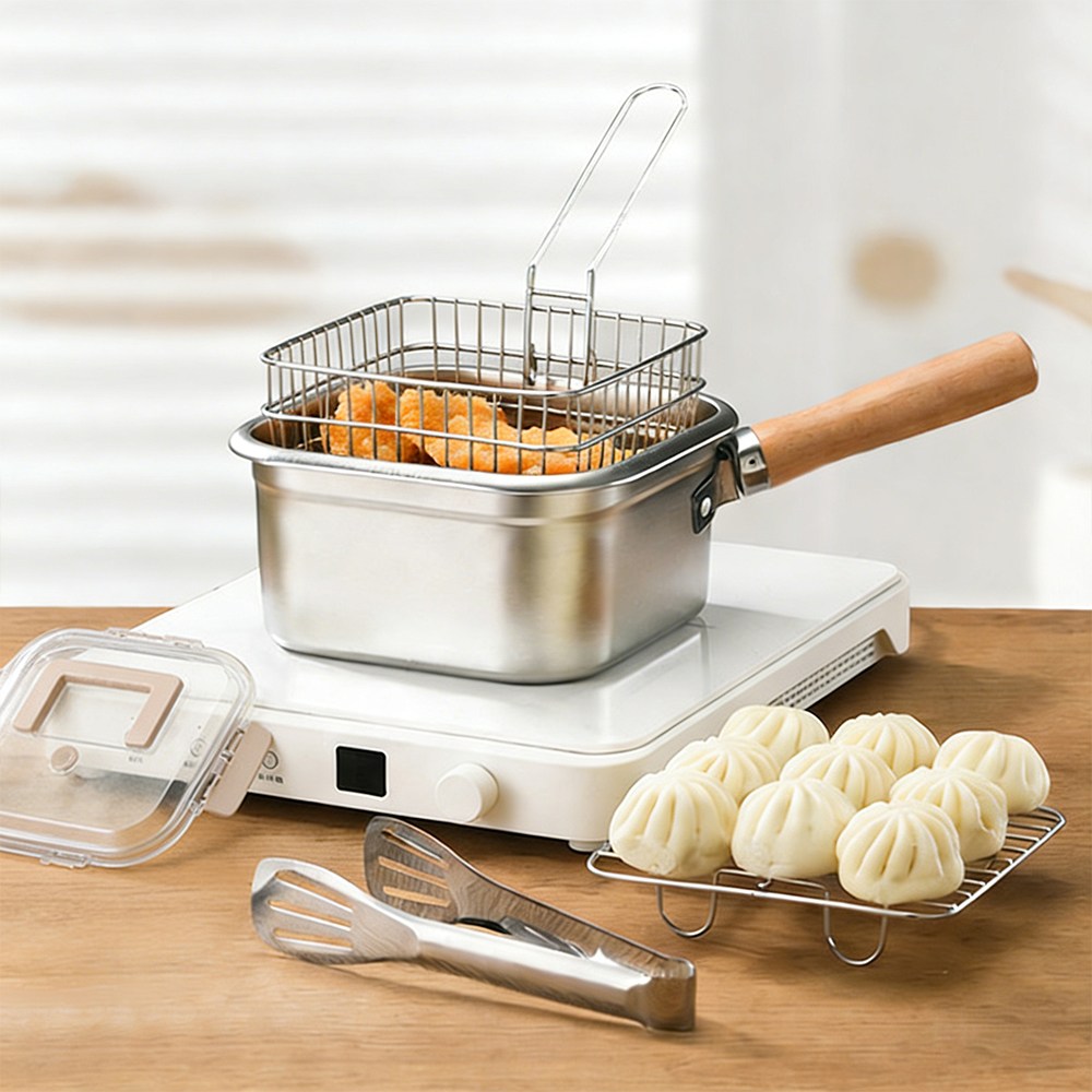 SMABAT 2 in 1 다용도 스텐 보관냄비 캠핑튀김기 스텐 밀폐용기 스텐 편수 냄비세트 튀김바스켓 집게 포함 19,900원