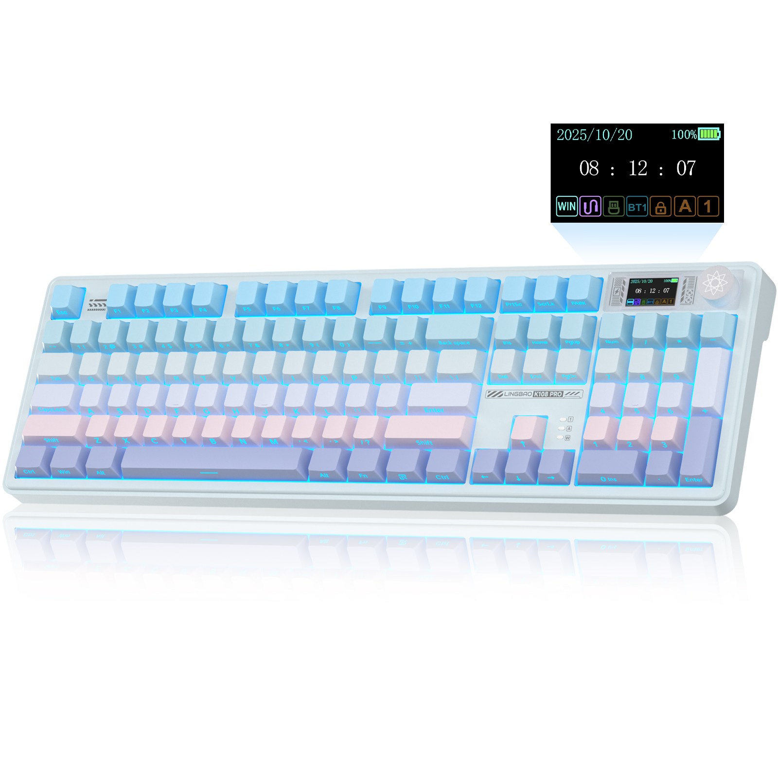 LINGBAO K108Pro LCD 블루투스 게이밍 기계식 키보드 한글, 풀배열 108키, Gradient 139,800원