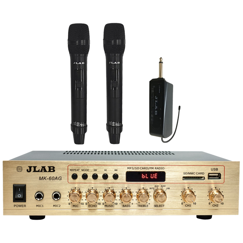 [RCA케이블증정] MK-60AG 매장 업소용 블루투스 앰프 JLAB JLB-900A 2채널 무선마이크 세트, MK-60AG+무선핸드마이크2개 201,880원