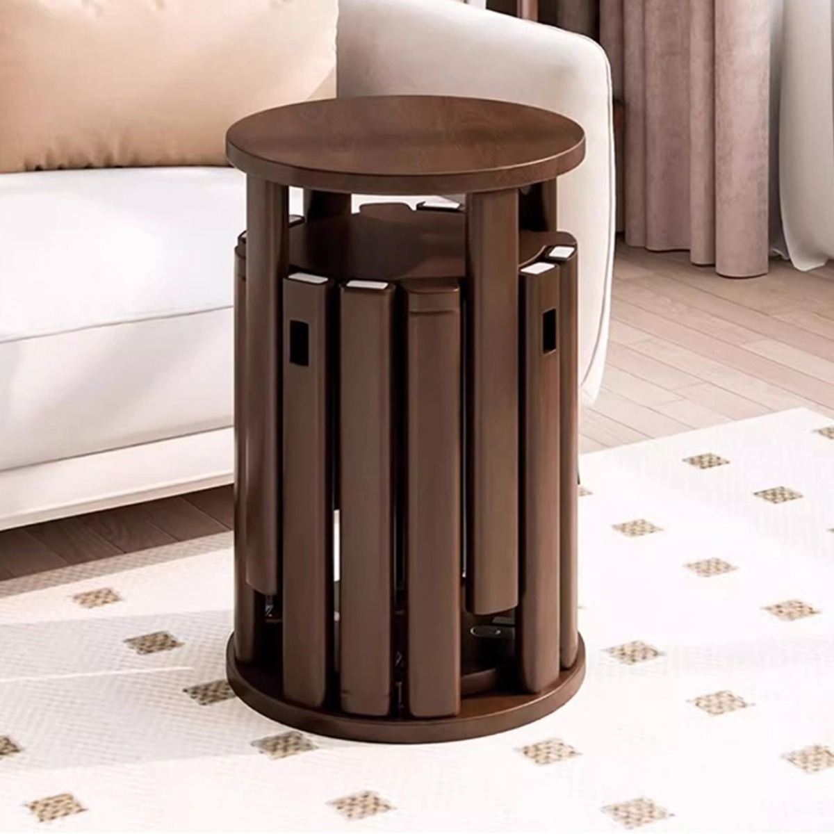 스태킹 스툴 사이드 테이블 이동식 우드 쇼파 소파 카페 커피 원목 협탁 침대 인테리어 디자인, 1개, 월넛 휠부착 140,000원