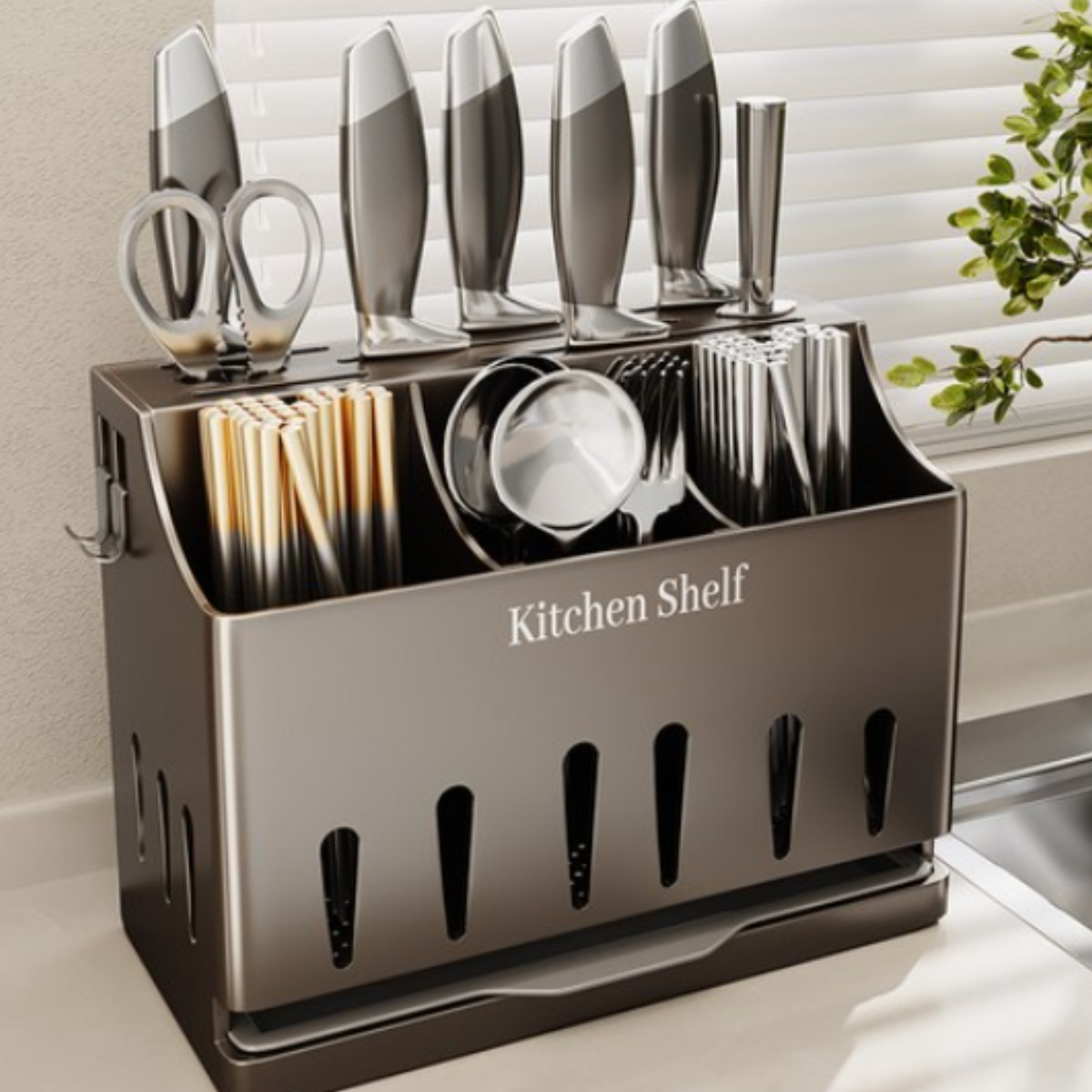 오웨테 주방 통풍 물빠짐 올인원 칼꽂이, 1개, 그레이 21,950원