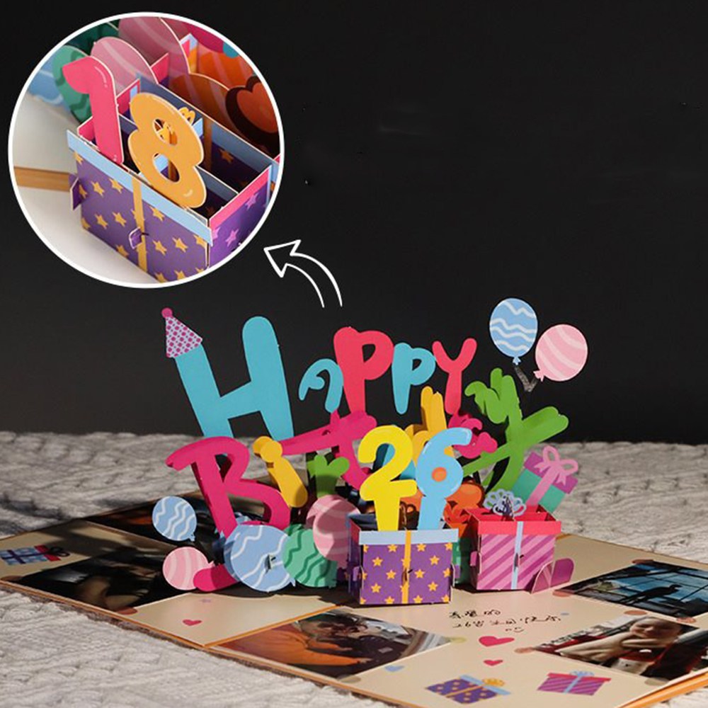 생일선물 입체 생일카드 축하카드 해피벌스데이 팝업 3d카드 감사 메세지 편지 생파, 단일색상 9,900원