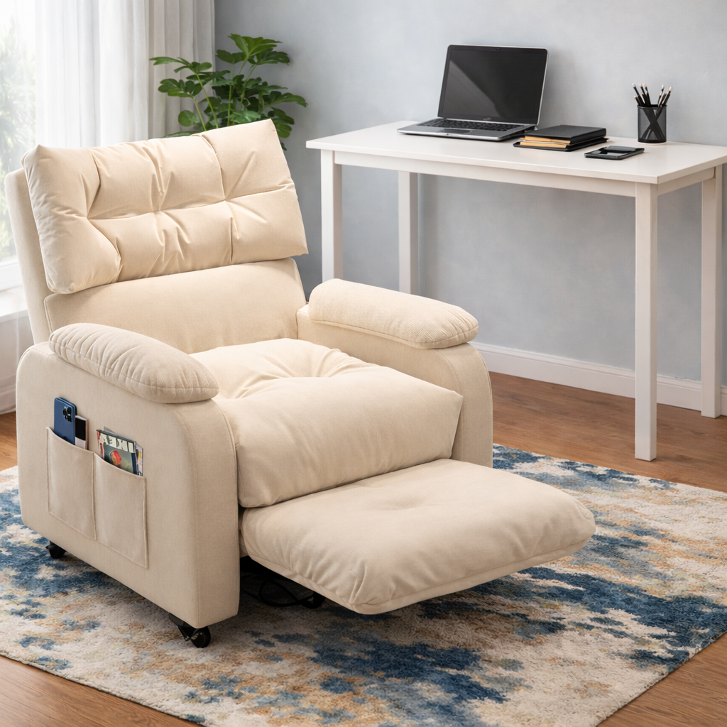 거실 독서용 1인 리클라이너 소파의자 사이드 수납포켓 휴식 체어, 화이트(G) 229,000원