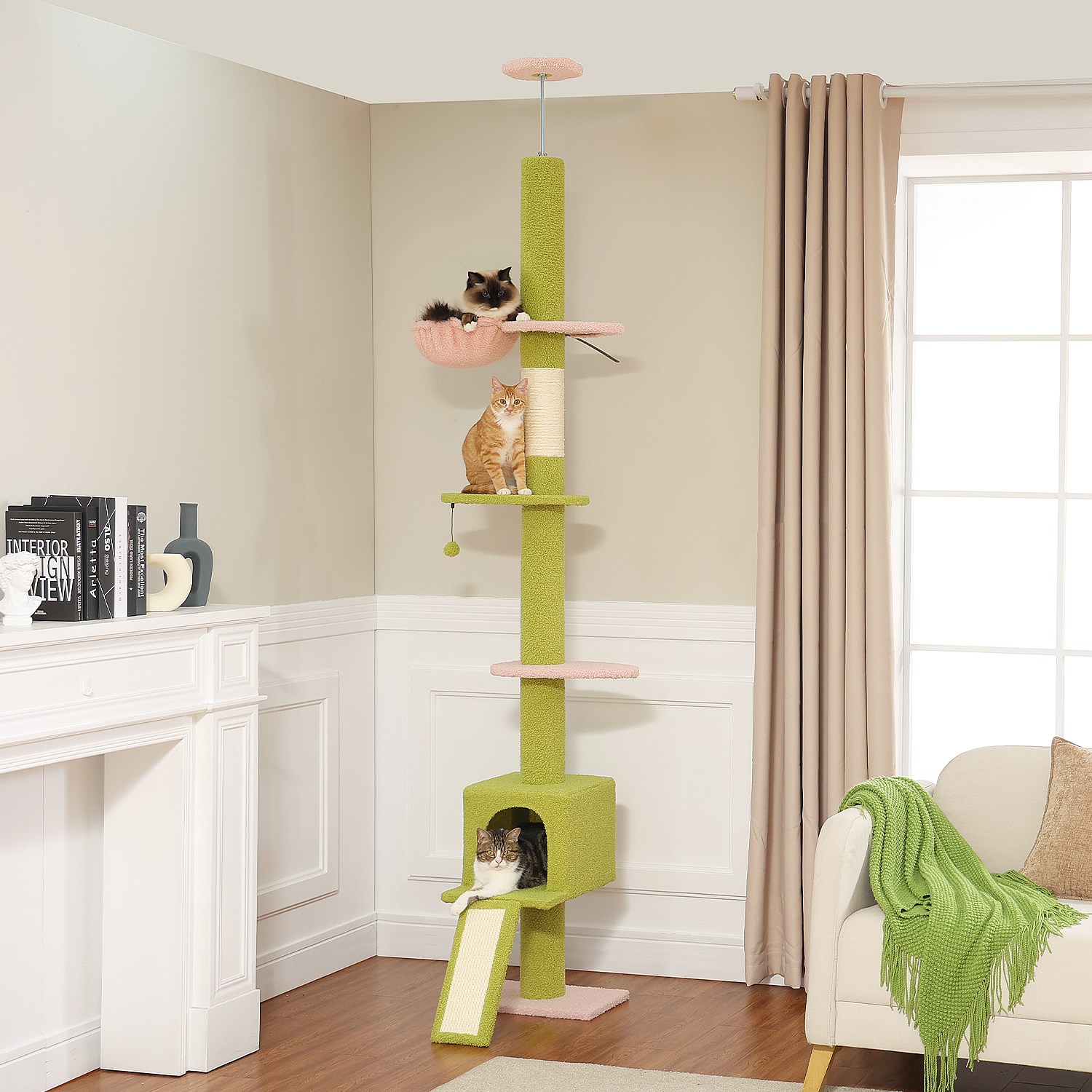 PAWZ Road 6단 대형 다색 패브릭 캣폴, 천장 고정형 높이 조절 캣타워 210-274cm,해먹+숨숨집+삼베 스크래쳐 겸용 사다리 52,920원