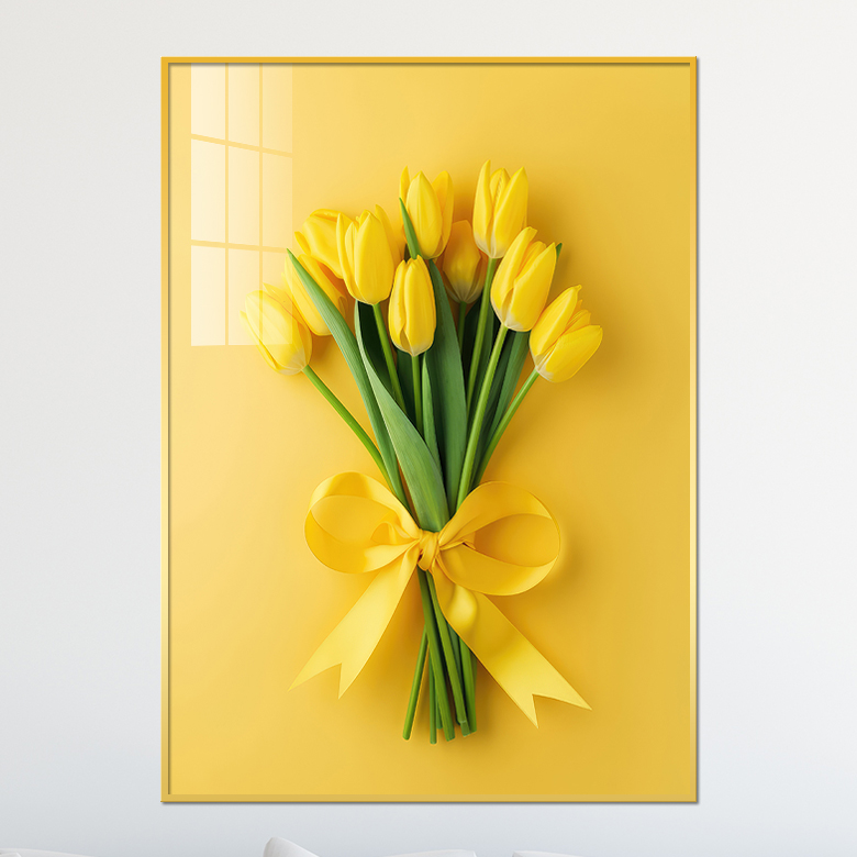아트블루 노란 튤립 꽃다발 예쁜 꽃 인테리어 그림액자, 3_노란튤립 꽃다발 노란리본_노란배경 67,900원