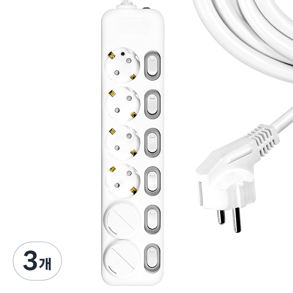 써지오 스위치 멀티탭 개별 6구 DH-1668-MT + 안전커버 2p, 3m, 단일 색상, 3개 47,700원