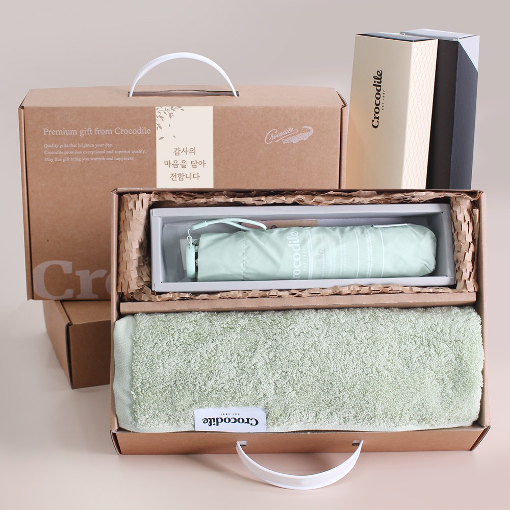크로커다일 프리미엄 카본우산 타올 감사 선물 답례품 세트, 민트우산M+민트타올, 10세트 355,300원
