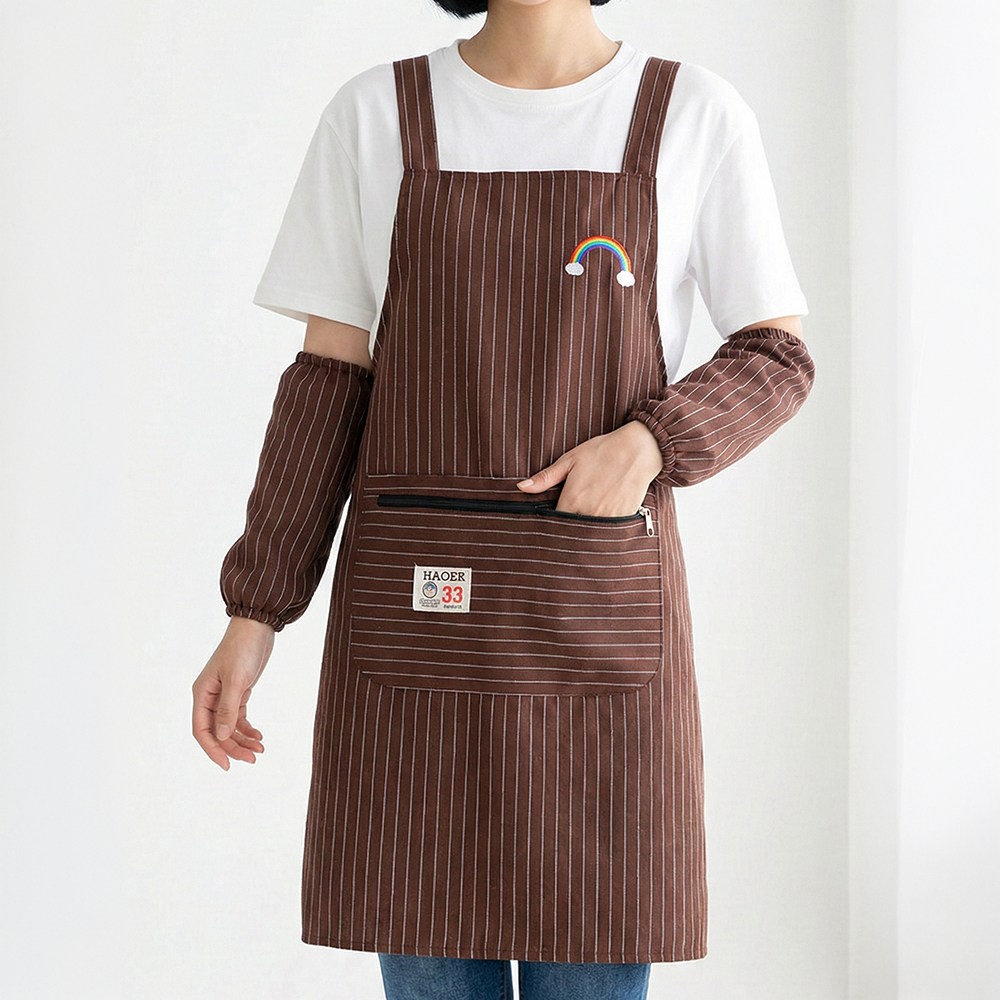 캐쉬캔버스 레인보우 스트라이프 다용도 캔버스 앞치마 토시 세트, 1세트, 브라운 20,000원