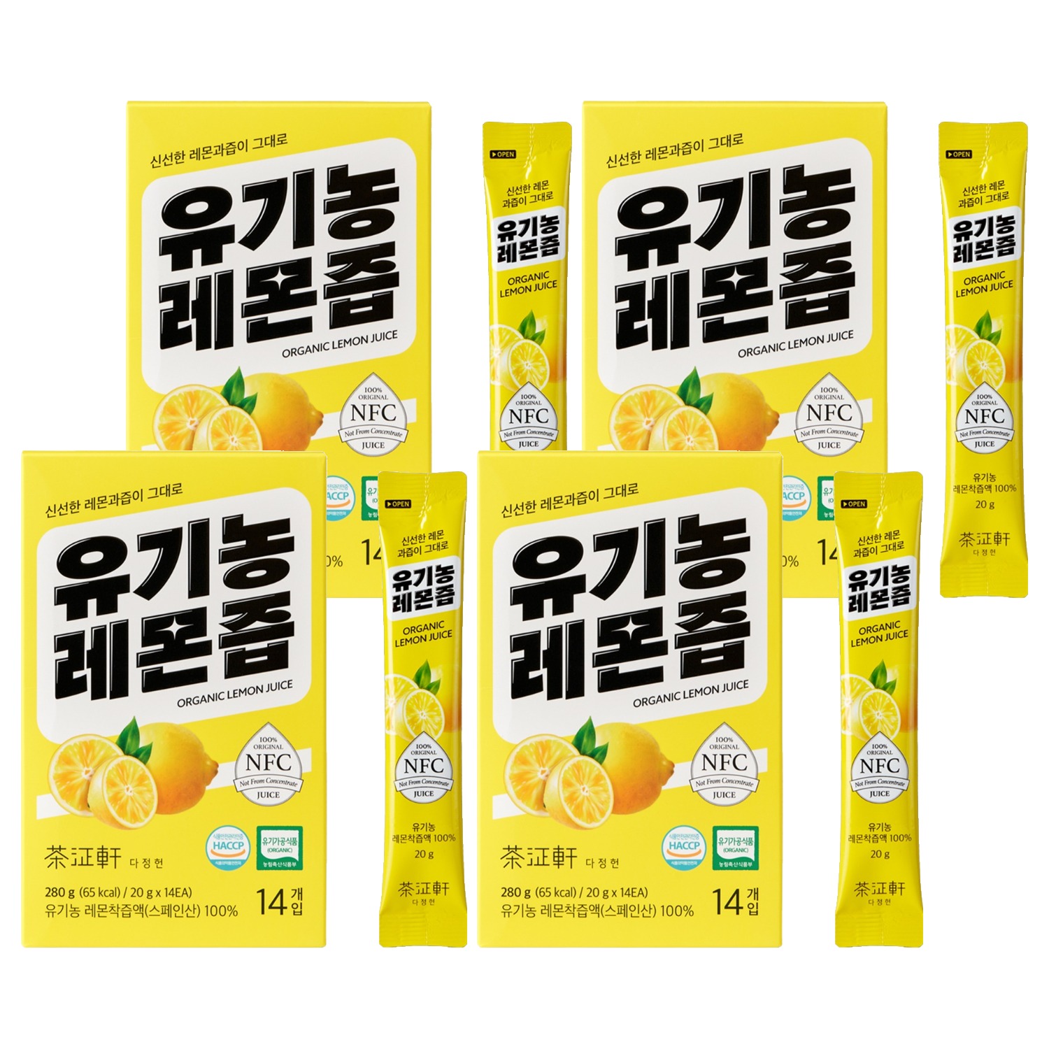 다정헌 유기농 레몬 NFC 착즙 100, 280g, 4개 28,100원