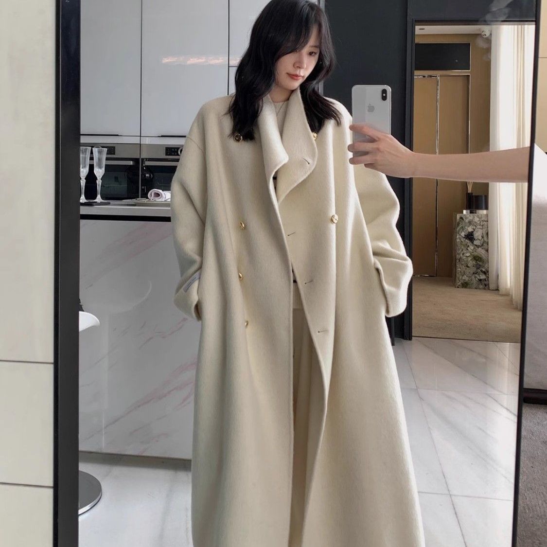 투니스 여성 트렌디 루즈핏 더블 브레스트 롱 트렌치 코트 21,670원