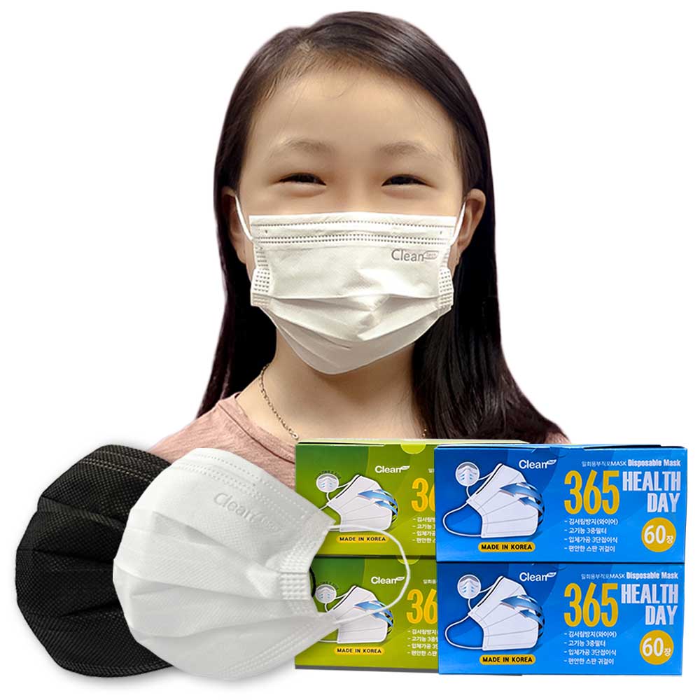 크린테크 365헬스데이 국산 일회용 귀안아픈 마스크 대형 소형 240매입(60매입 4박스), 검정색, 4세트, 240매입 19,200원