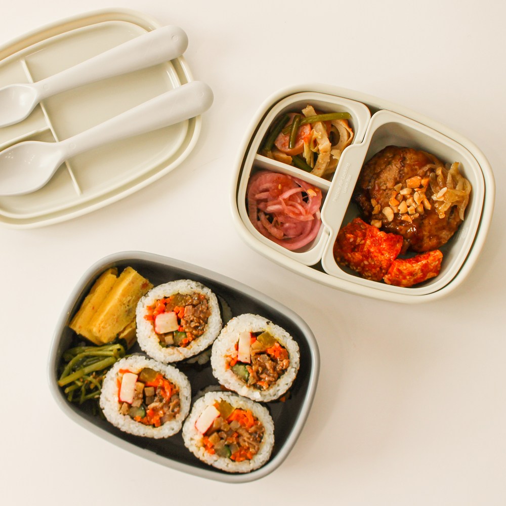 국산 플래티넘 실리콘 도시락통 전자레인지용기 500ml 직장인 어린이집 유치원 소풍 도시락, 1개, 도시락통 딥그레이+밀폐용기(중) 25,900원