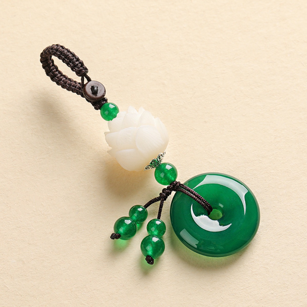 더블슬릿 연꽃 옥 장식 비취 고급 키링 열쇠고리, 올리브 그린, 1개 13,650원