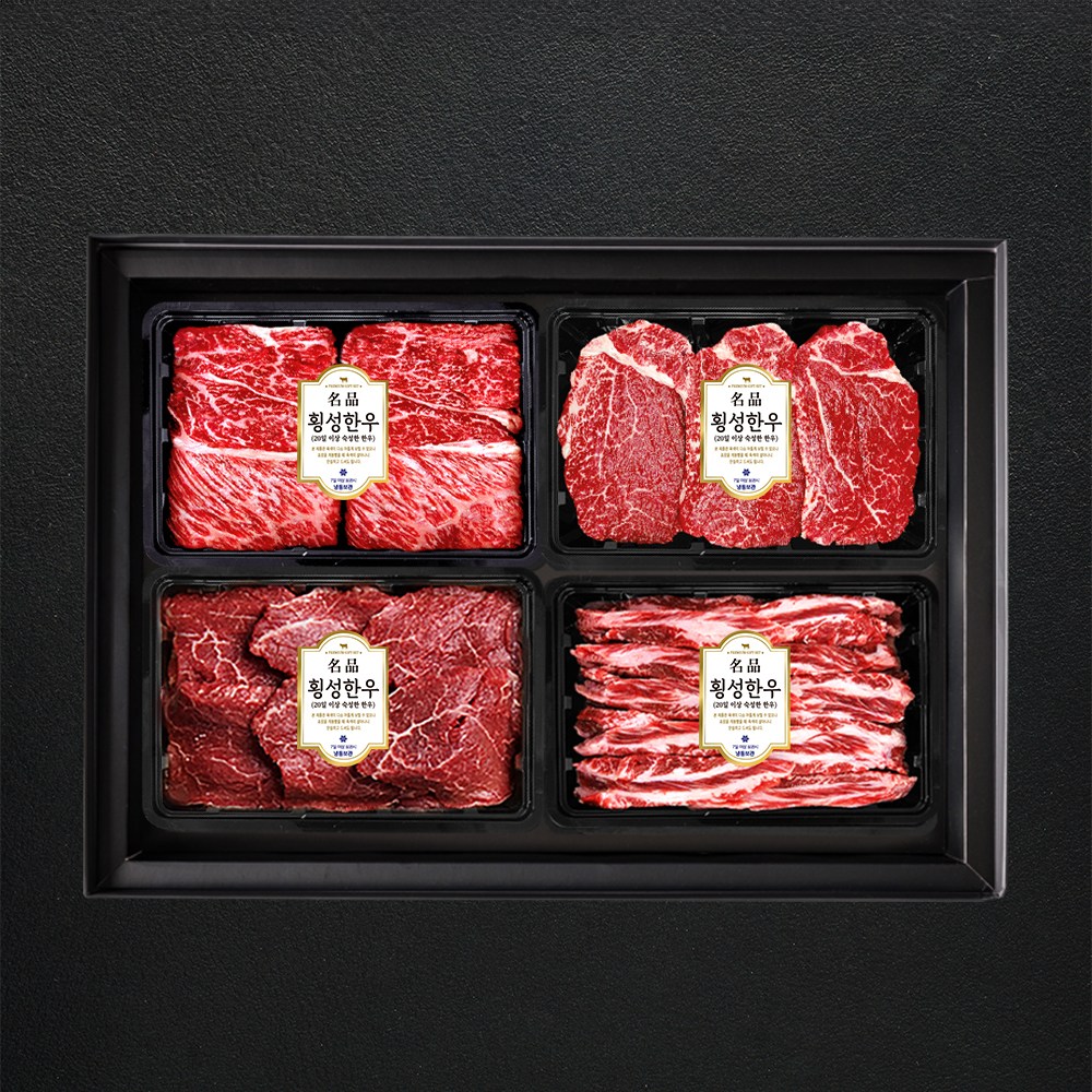 횡성한우 투쁠 1++등급 암소 한우 VVIP 스페셜 선물세트 3호 2.4kg ( 꽃등심 600g+ 안심 600g+ 부채살 600g+ 갈비살 600g ), 1세트 604,900원