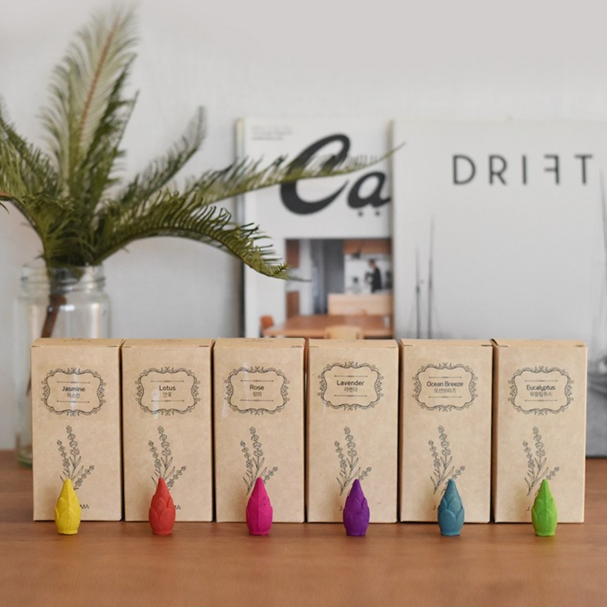 제이아로마향 백플로우인센스 6종+향받침 세트 (라벤더+장미+연꽃+자스민+유칼립투스+오션브리즈) 34,200원