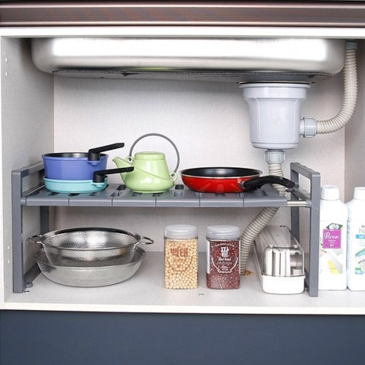 [DAMDA] 싱크인선반 3종 구성 싱크대정리 하부장정리 주방정리 폭조절, 1개 11,800원