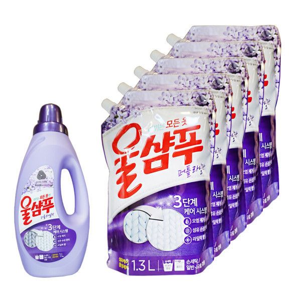 애경 울샴푸 퍼플라이락 섬유케어 중성세제 용기 1L 1개 리필 1.3L 5개 세탁 빨래 40,500원