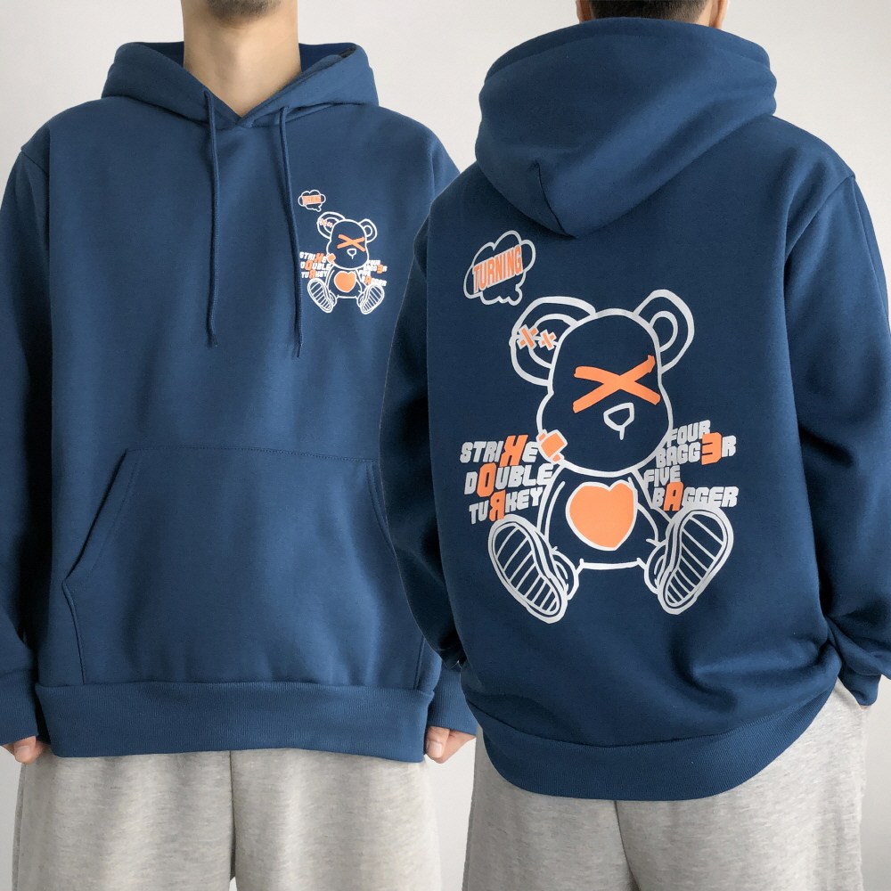 오프앤 [기모선택] 국산 오버핏 곰돌이 프린팅 후드티 빅사이즈 남녀공용 29,800원