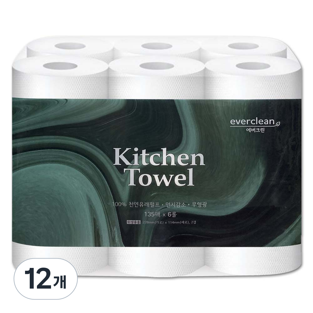 천연펄프 키친타올 _에버크린, 12개, 135매 12,240원