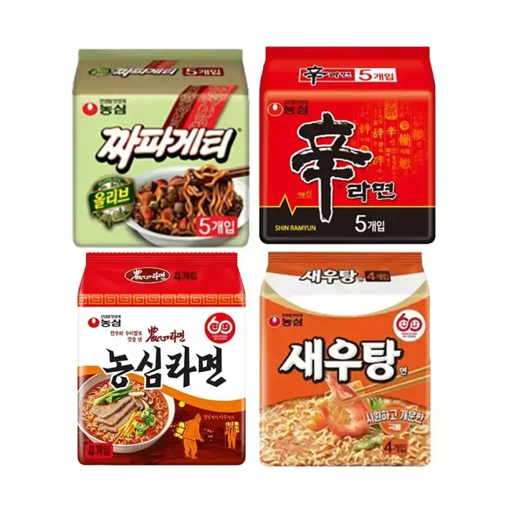 농심 짜파게티140g, 5개 + 신라면120g, 5개 + 농심라면124g, 4개 + 새우탕122g, 4개 30,000원