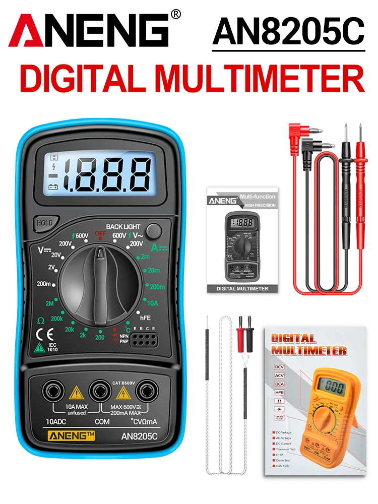 ANENG AN8205C 자동차 전기 회로 테스터 멀티미터 AC/DC 전류계 전압 저항 멀티미터 테스터 미터 hFE 삼극 15,300원