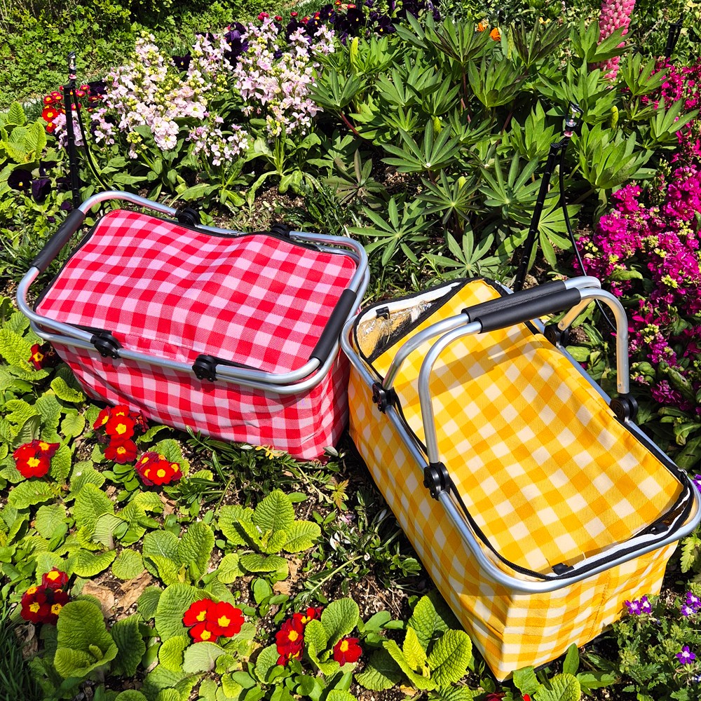 30L 대용량 접이식 체크무늬 피크닉 소풍바구니 캠핑가방 보냉 보온백 쿨러, 옐로우체크, 1개 18,000원