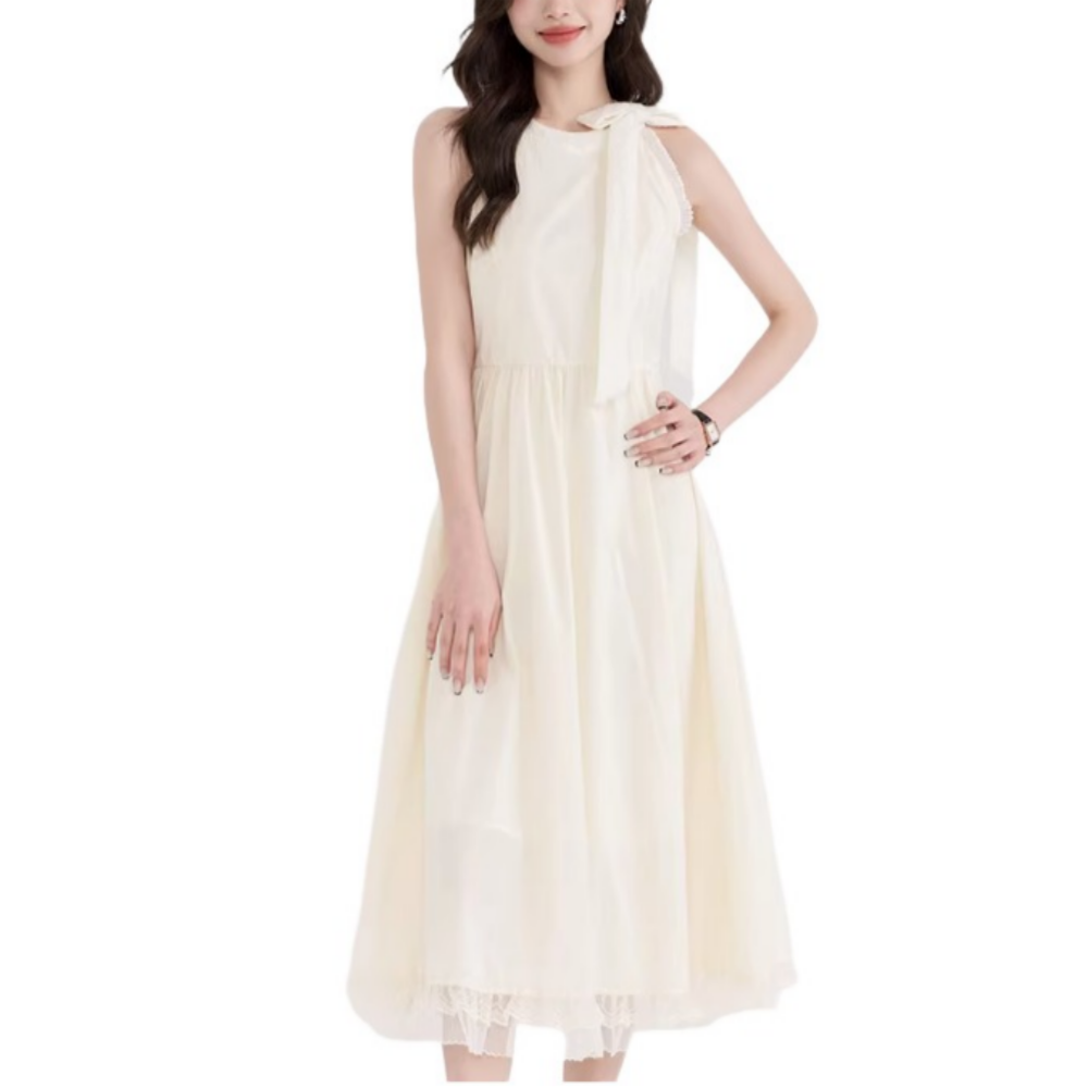 미소모드 러블리 무드 리본 민소매 셔링 홀터넥 원피스  m0056 18,900원