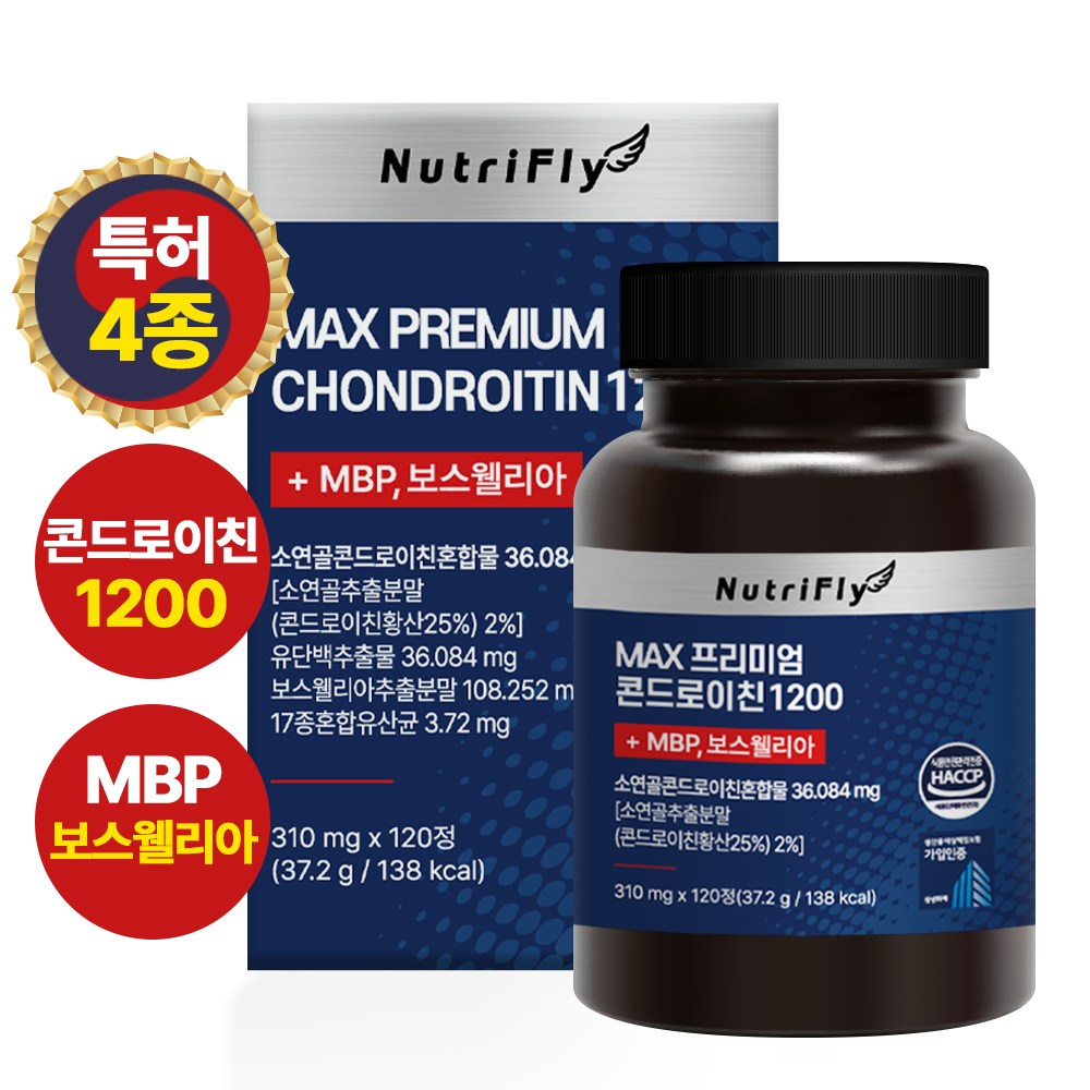 뉴트리플라이 프리미엄 콘드로이친 1200 MBP 보스웰리아 식약처인증 HACCP, 1개, 120정 17,560원