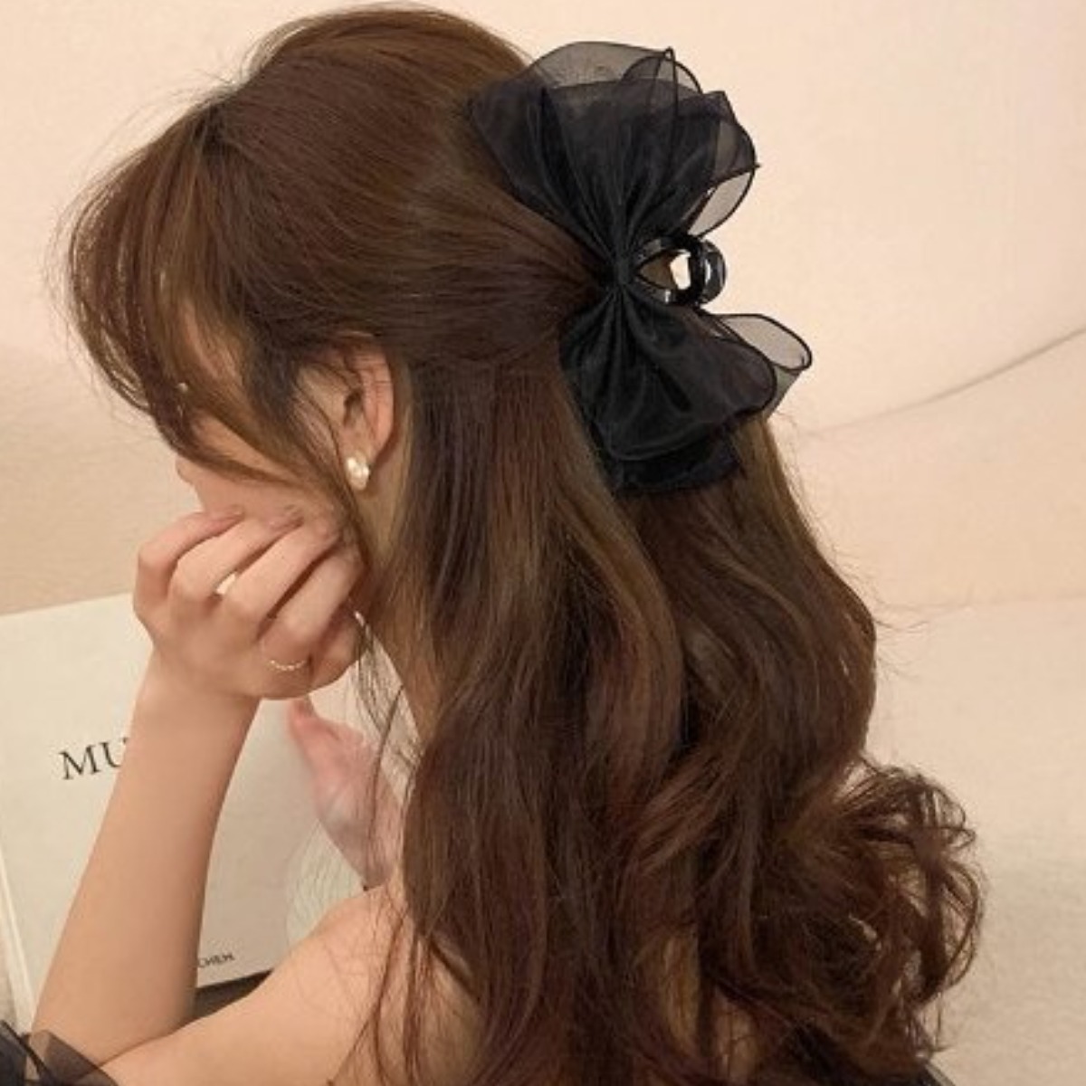 쉬폰 웨이브 왕리본 집게핀 올림머리 헤어 여리여리 9,230원