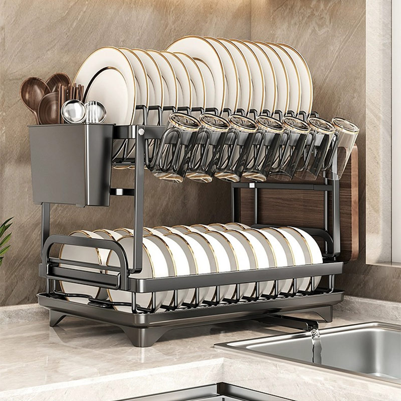 Alemon 식기 건조대 2단 씽크대 수납 설거지 거치대 주방, 01블랙 20,000원