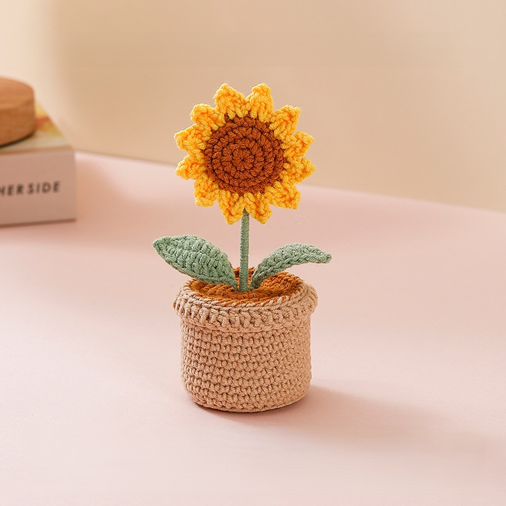 [리브나인] 시들지 않는 핸드메이드 니트 뜨개 플라워 미니 조화 화분 4종, 해바라기, 1개 14,900원